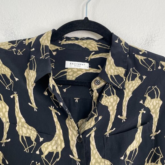 Equipment Femme Womens Small Giraffe Button Up Shirt Long Sleeve Silk Blouse - Picture 6 of 9